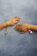 Blue Yellow pink mirror work  Beaded Lumba Rakhi pair set