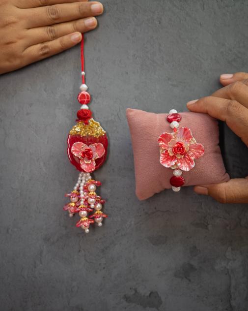 Red resin bhabhi lumba + bhai rakhi set