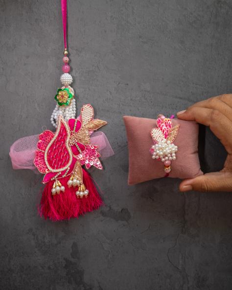 Pink Keri Rakhi Pair Set
