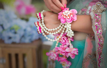 Pink bougainvillea floral set with layered Necklaces, shop-by-style, shop-by-vibe,hoops Earrings,mathapathi,Haathful and kaliras