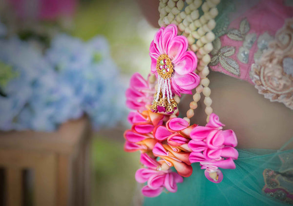 Pink bougainvillea Floral Embellishment multi Layered real look-alike Necklaces, shop-by-style, shop-by-vibe with Danglers