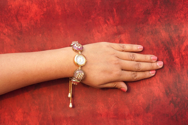 Pestal pink kundal watch rakhi