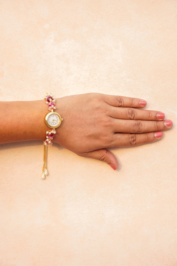Pink and white shaded watch rakhi