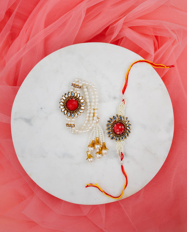 Red Bracklet Rakhi Pair Set