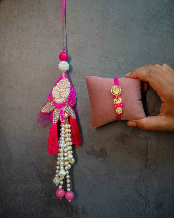 Pink rose bhabhi lumba + bhai rakhi set
