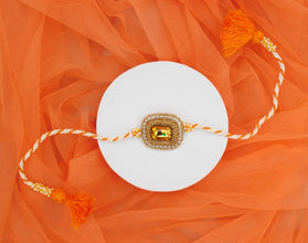 Orange white stone bhai rakhi