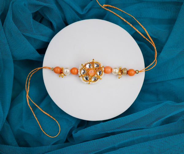 Orange white Crystal bhai rakhi
