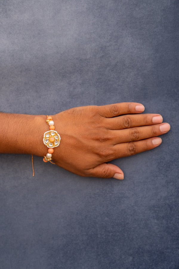 Orange white Crystal bhai rakhi