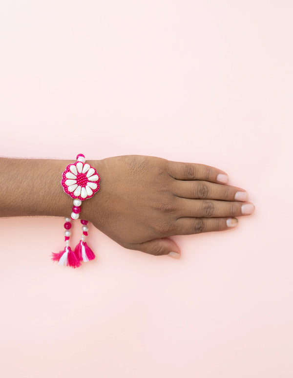Bhai White Pink Flower Rakhi