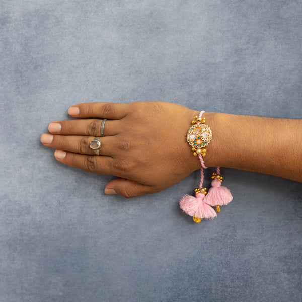 Bhai Pink Orange Beaded Rakhi