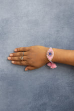 Pink blue  evil Eye Beaded Lumba Rakhi pair set