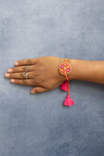 Pink Orange mirror work Beaded Lumba Rakhi pair set