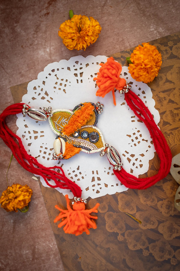 Bhai Yellow Flower Beaded Rakhi