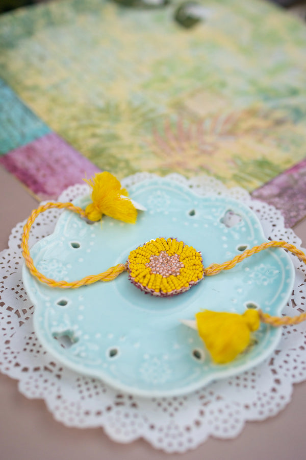 Bhai Yellow Sunflower Beaded Rakhi