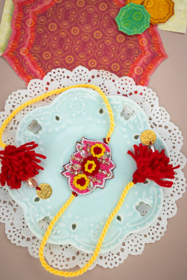 Bhai Red and Yellow Beaded Rakhi