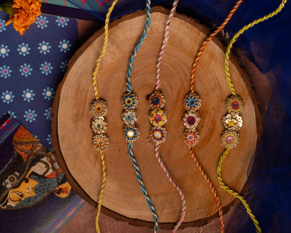 Bhai Three blue Flower Rakhi