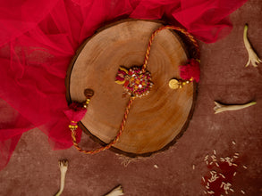 Pink Yellow lotus Beaded lumba Rakhi pair set