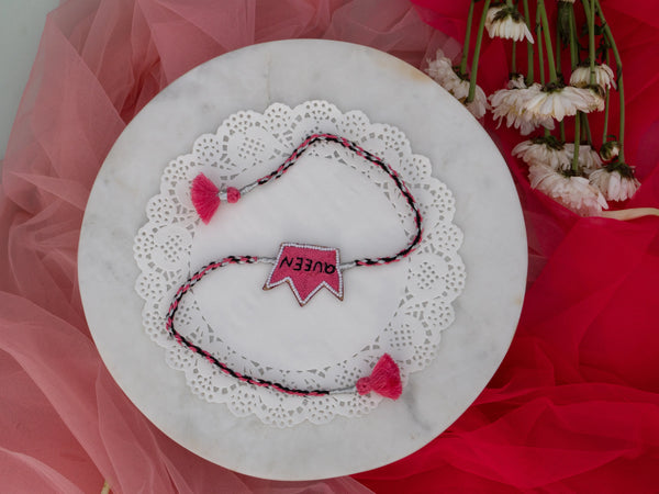 Pink QUEEN CROWN Beaded LUMBA Rakhi