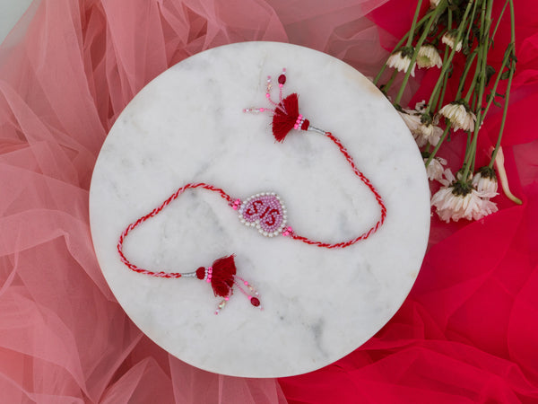 SIS Pink pearl Heart Beaded LUMBA Rakhi