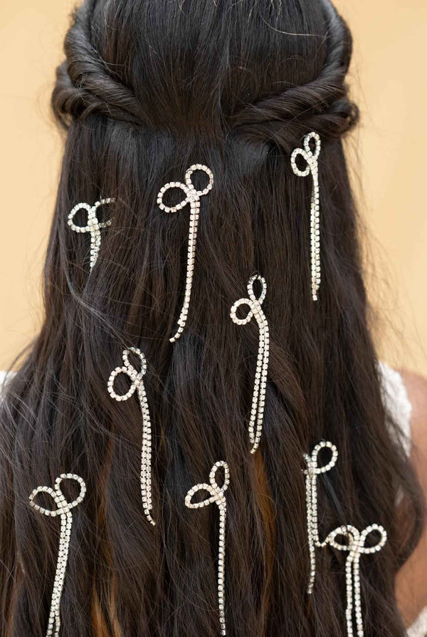 Chetna Embellished Crystal Hair Bow Barrett Clip (Set of 6)