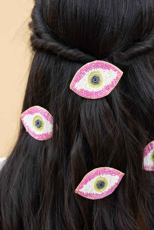 Pink Eye Evil Embroidered Hair Accessories (Set of 5)