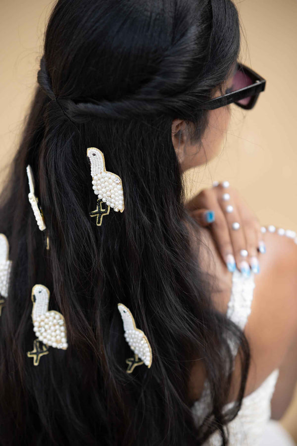 Flamingoes Embroidered Hair Accessories (Set of 5)