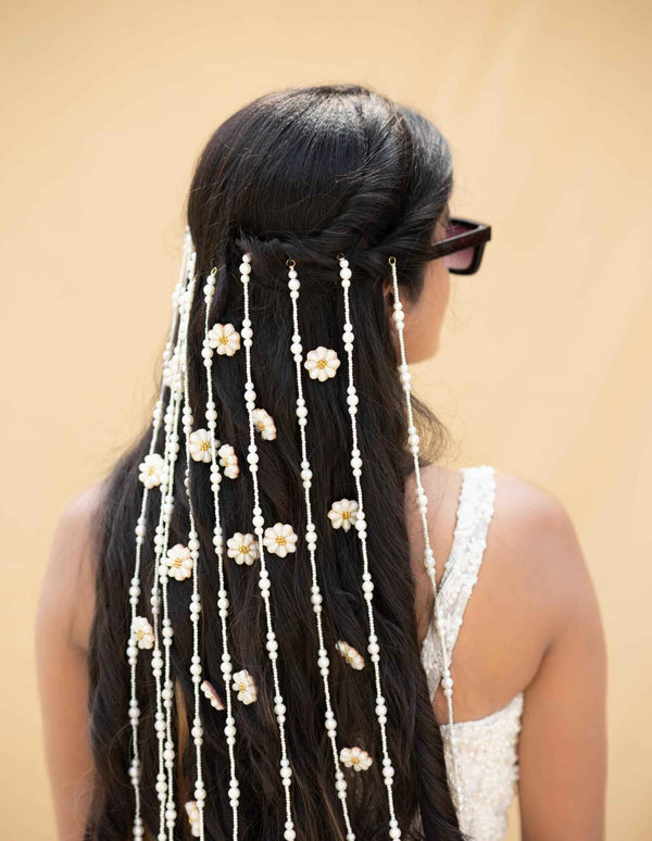 Priya Hair Strings Hair Accessories (set of 9 motif + set of 9 pearl strings)