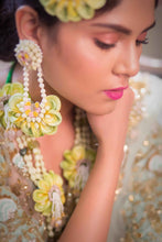 Pistachio real look-alike floral Chandbali Earrings