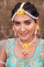 Sunshine floral Bridal Set with Hand-Embroidered Yellow Florals and real lookalike mogra details