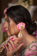 Vintage Rose floral Heirloom floral set with Jhumka Earrings with Earchain,tikka and pair of Haathful and kaleeral