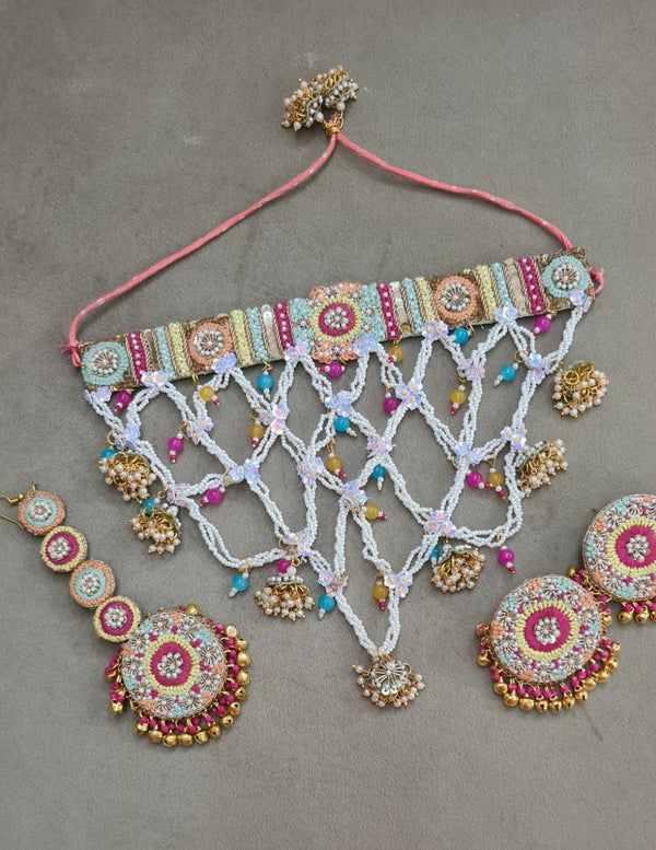 Bohemian-Inspired Necklaces, shop-by-style, shop-by-vibe with Intricate Webbed Design, Pastels Beadwork, and Round Embellished Pendants