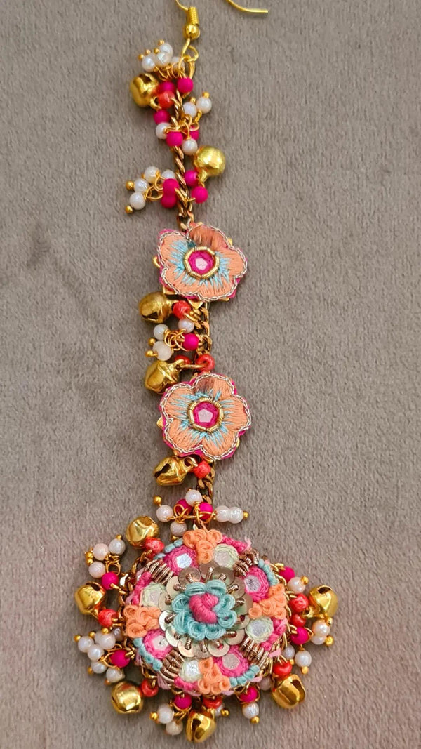 Elegant Cascading Earrings with Pastels Floral Motifs and Central Lustrous Stone Accents