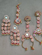 Elegant Cascading Earrings with Pastels Floral Motifs and Central Lustrous Stone Accents