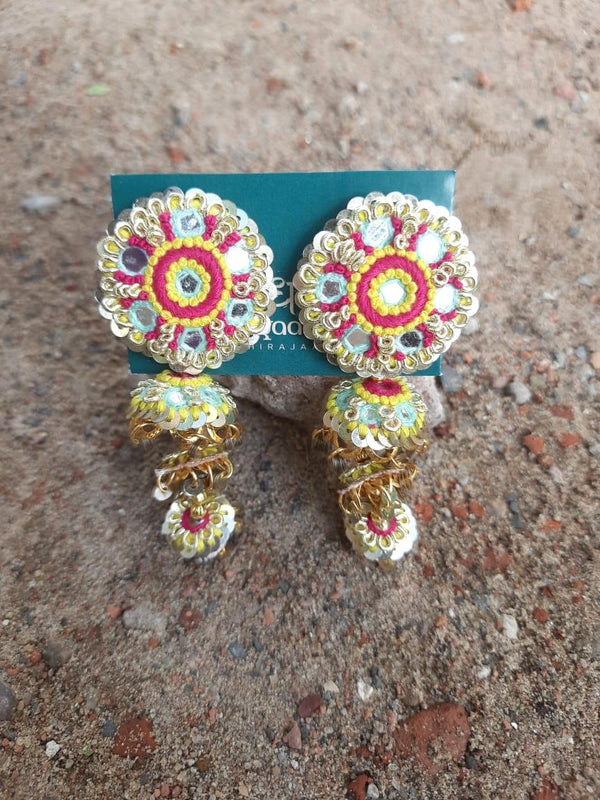 Vibrant Multi-Colored Choker with Circular Embellishments and Golden Bell Accents