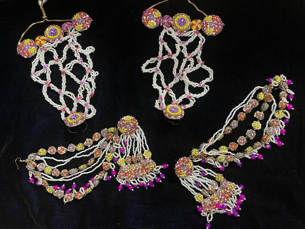 Intricate Webbed Earrings with Multi-Colored Beadwork and Layered Tassel Details