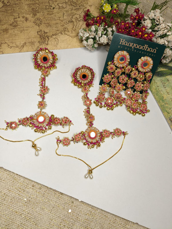 Floral-inspired Earrings and Necklaces, shop-by-style, shop-by-vibe Set Encrusted with Multicolored Gemstones and Dangling Pearl Accents.