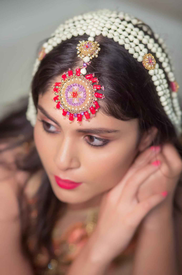 Ruby Radiance floral haldi bridal Forehead Hair Jewellery