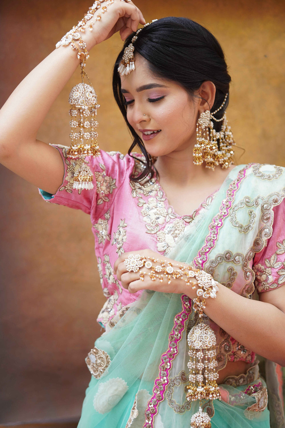 Rukaiya Earrings + Earchain+Tikka + Haathful (NO KALEERAS)