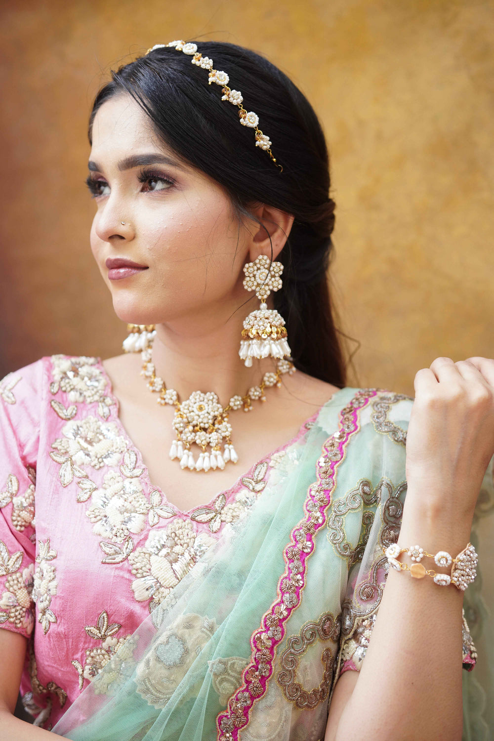 Rukaiya (jhumka earrings+hairband+braclet+necklace)