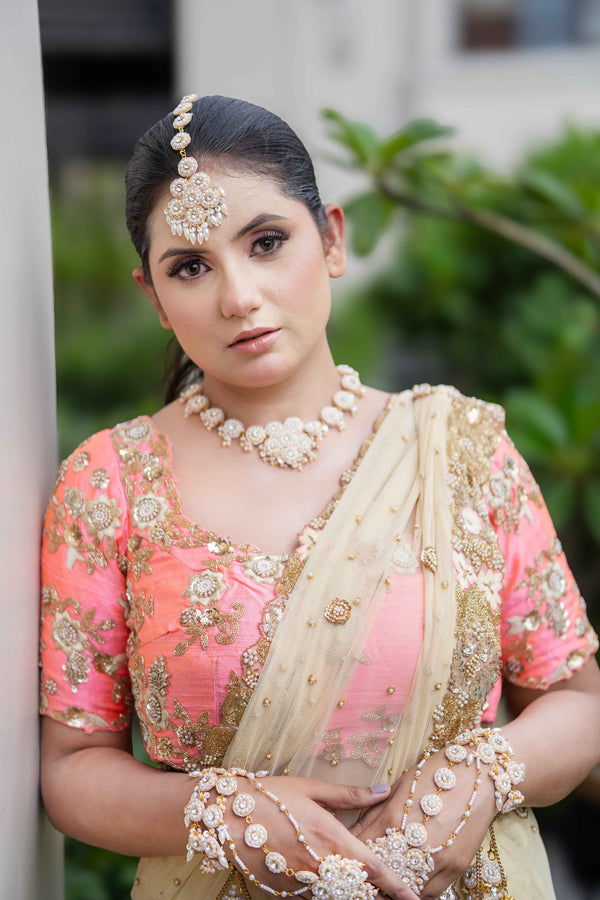 Nibedita (jhumka earrings+tikka+necklace+haathful)