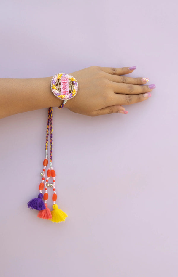 Bhabhi Violet Yellow Beaded LUMBA Rakhi