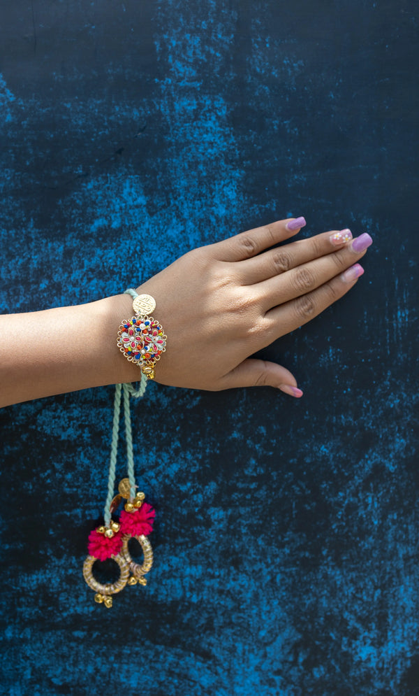 Colorful Flower Beaded lumba Rakhi
