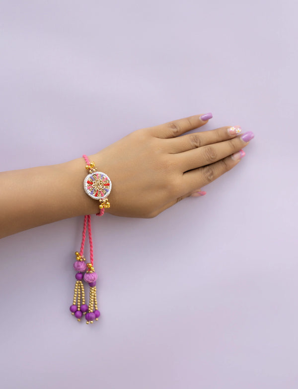 Circular pearl  Beaded lumba Rakhi