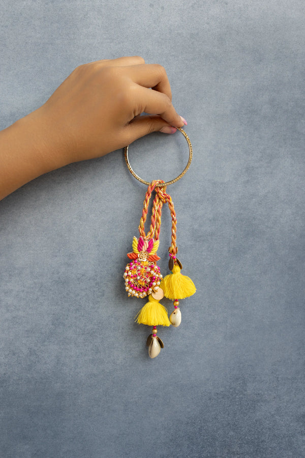 Yellow Pink Beaded Lumba rakhi
