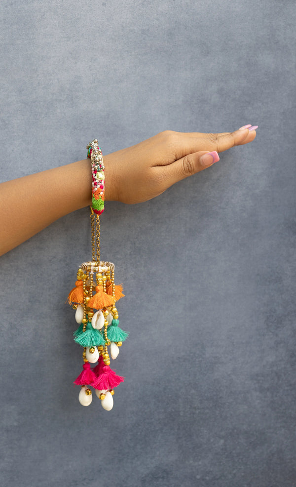 Multicolor tassrl hangin beaded Lumba Rakhi