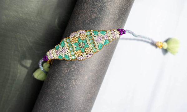 Bhabhi Green Purple Beaded Rakhi