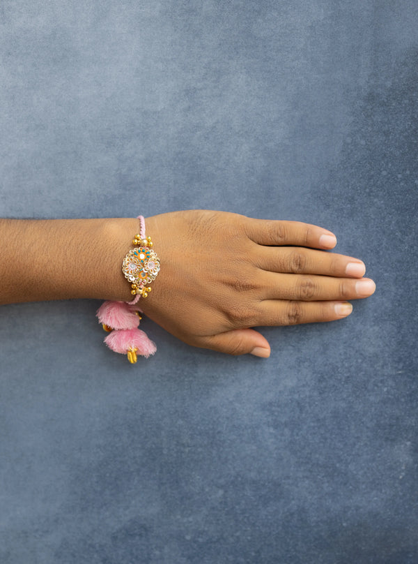 Bhai Golden Pink Beaded Bulk Rakhi