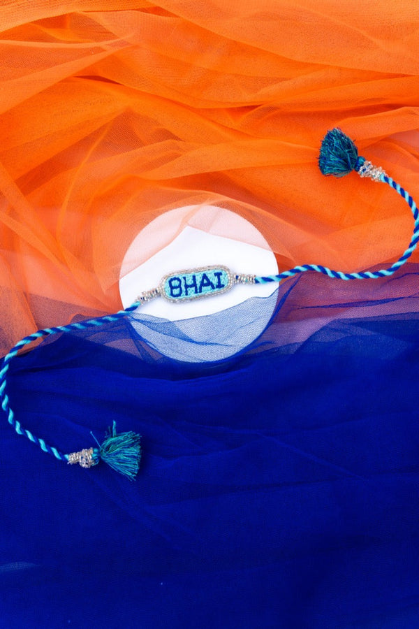 Blue silver bhai rakhi