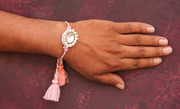 White pink stone bhai rakhi