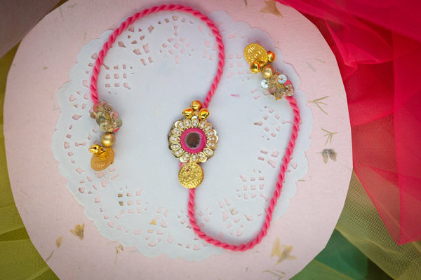 Bhai Golden Pink Mirror Rakhi